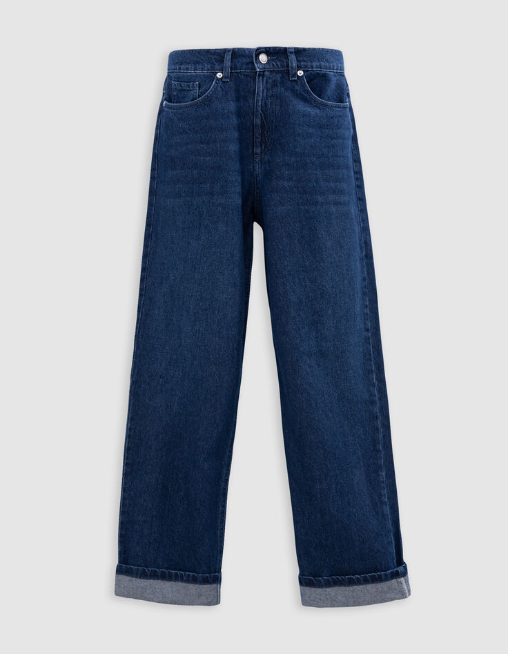 Damesblauwe boyfriendjeans met bijsnijding-8