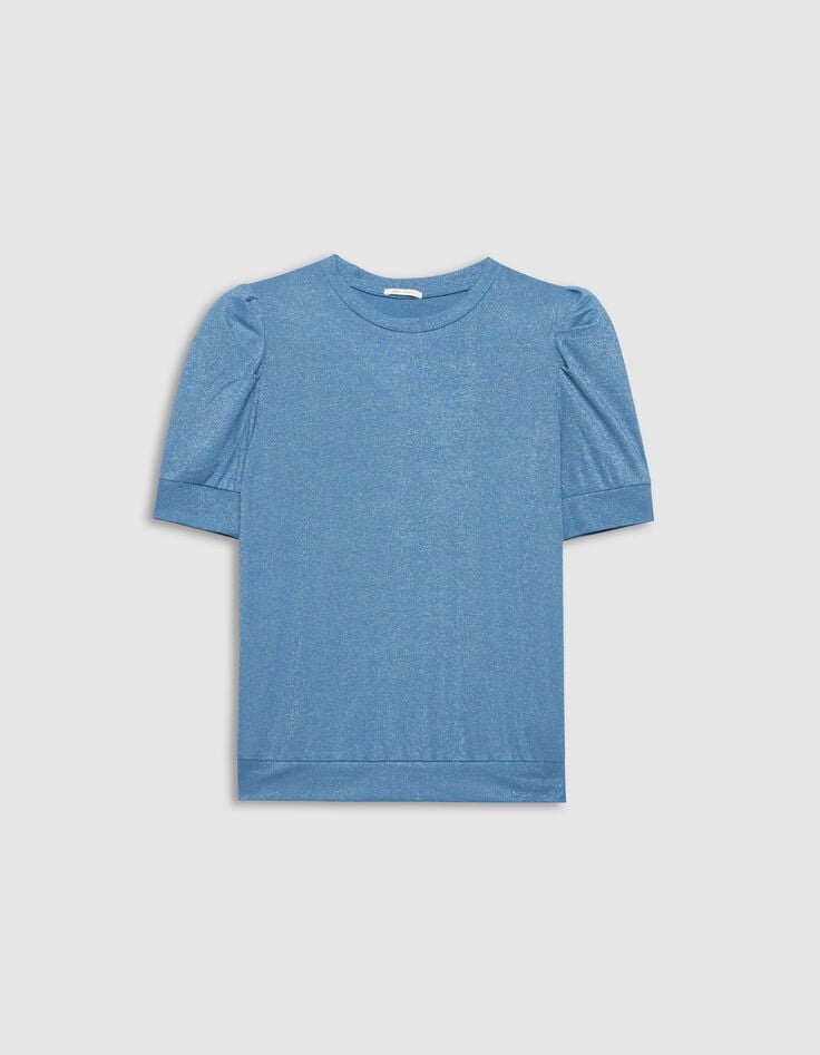 Tee-shirt bleu irisé maille côtelée irisée-5 Tee-shirt bleu irisé maille côtelée irisée-5