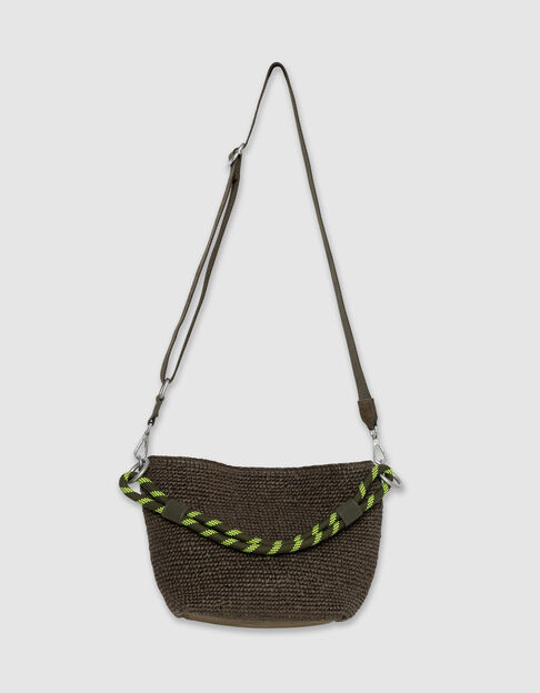 Sac seau kaki raphia tress&eacute; double anse Femme - IKKS