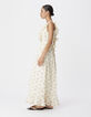 Women's ecru floral long dress with ruffle details-4
