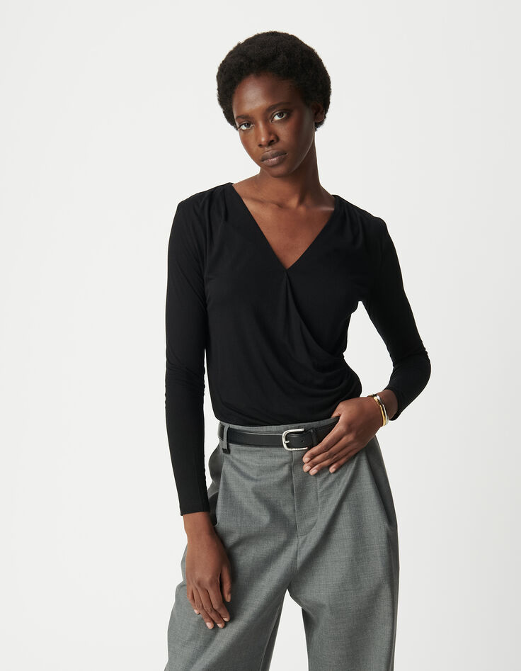 Camiseta negra con cuello en V para Mujer-2