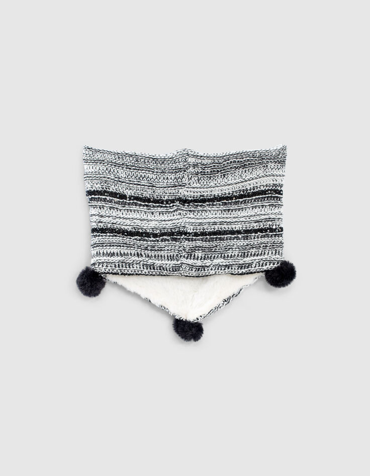 Snood blanc rayé noir brodé sequins fille-3 Snood blanc rayé noir brodé sequins fille-3