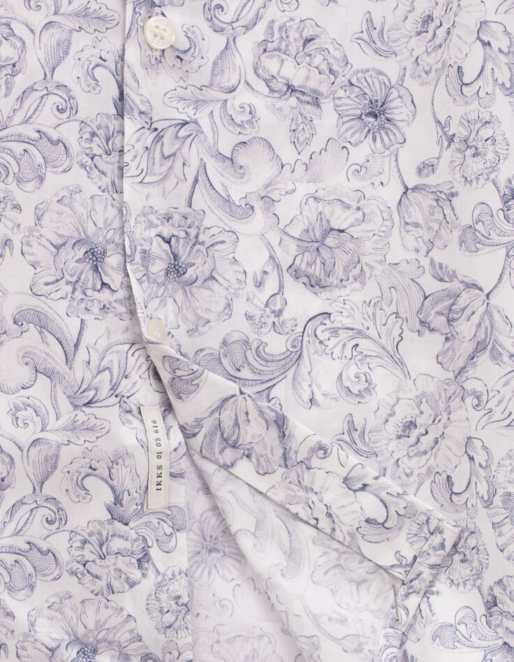 Men’s white Liberty fabric SLIM shirt with blue flowers IKKS