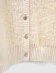 Girls&rsquo; ecru mixed fabric knit cardigan-5