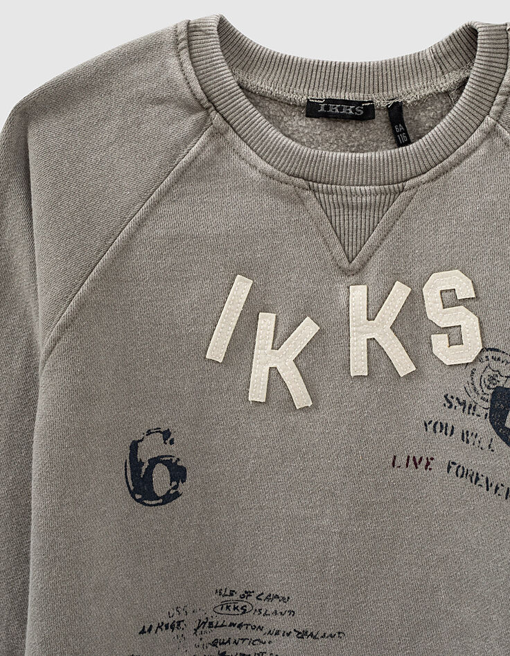 Sudadera gris jaspeado medio con print y parches niño -3