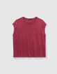 Bordeaux T-shirt iriserend linnen tricot geborduurd Dames-6