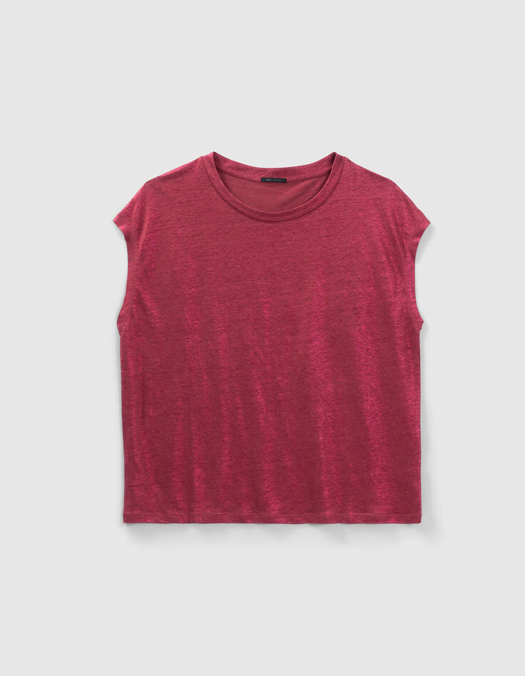 Bordeaux T-shirt iriserend linnen tricot geborduurd Dames-6