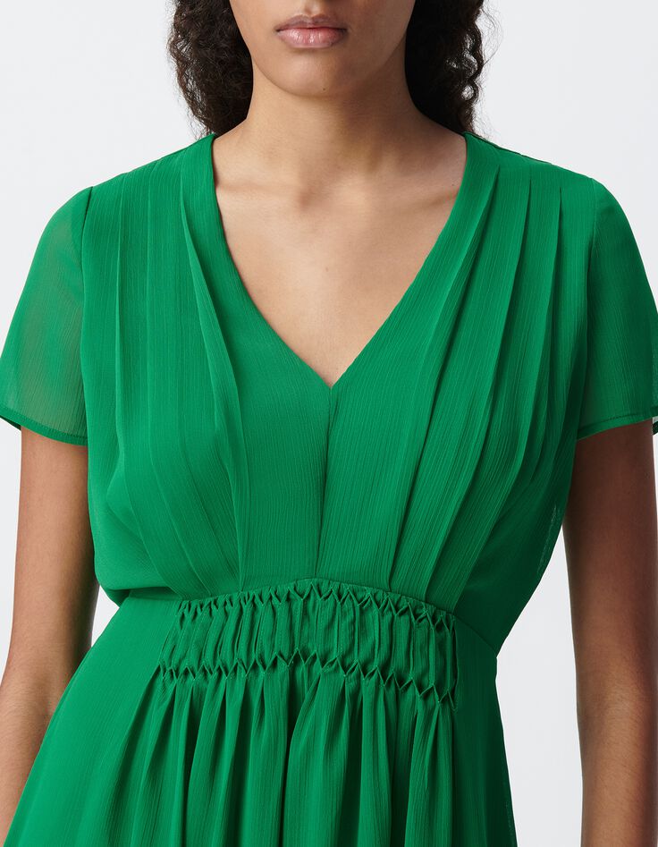 Robe verte d&eacute;tail pliss&eacute; taille-4