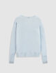 Pull encolure V bleu ciel 100% laine Femme-6