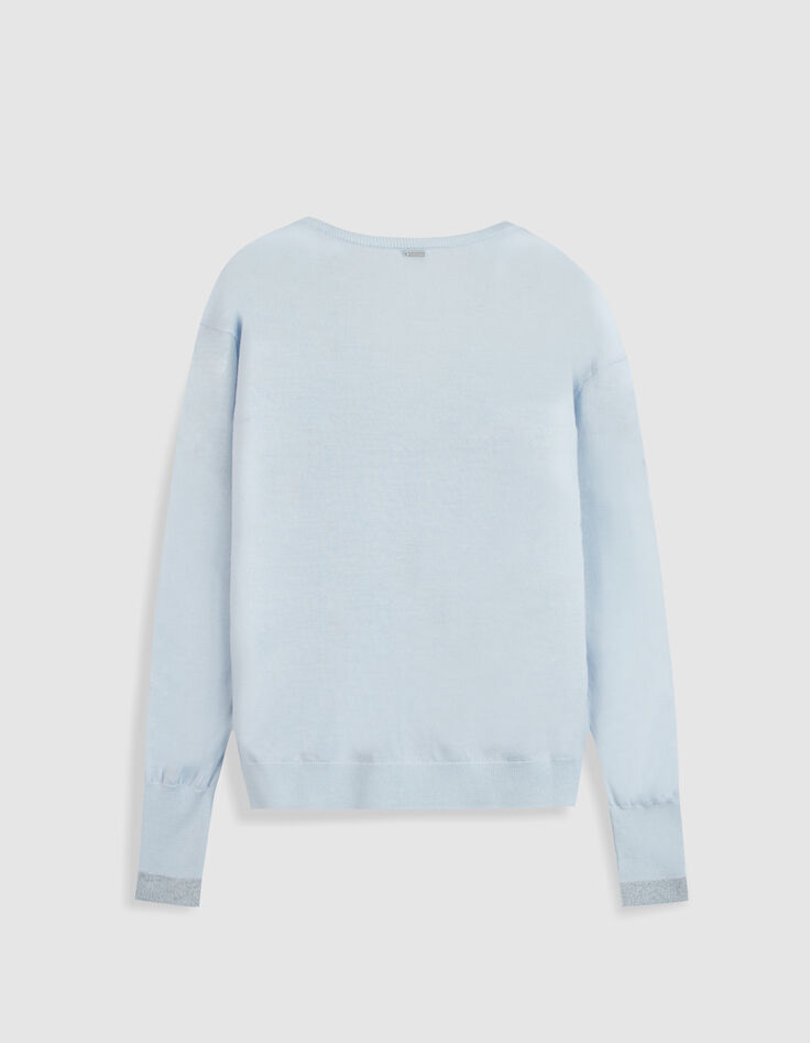 Pull encolure V bleu ciel 100% laine Femme-6