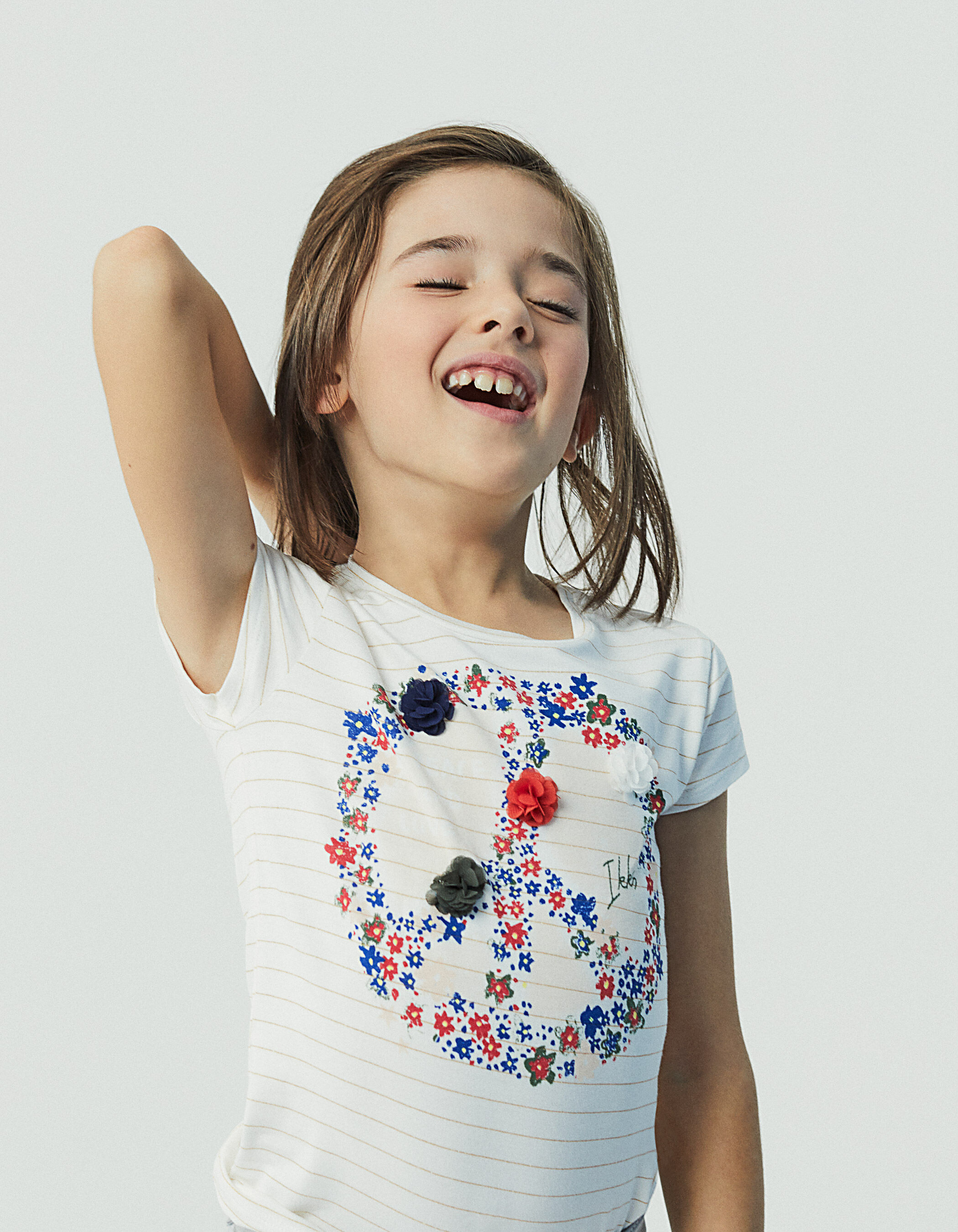 Girls off white Peace Love floral T shirt