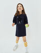 Robe-sweat navy fonc&eacute; molleton &agrave; message velours fille-4