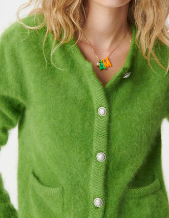 Women's mossy green cardigan 100% wool