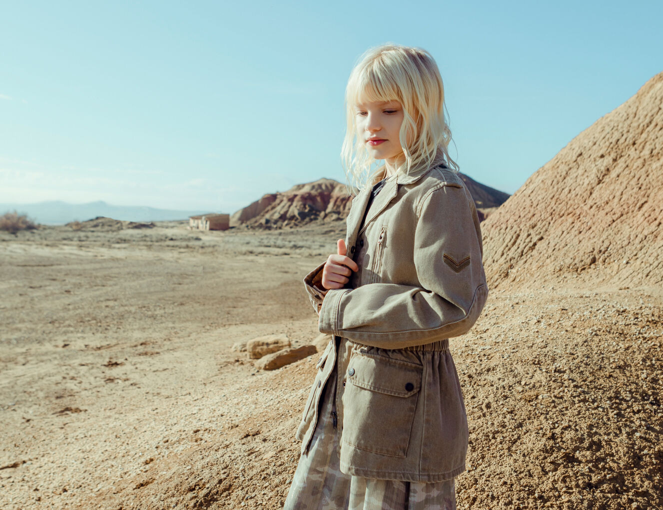 Girls’ light khaki Terra Denim safari jacket, P&L back - IKKS-1