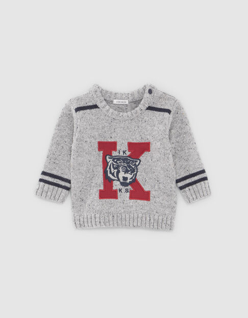 Baby boys’ grey marl knit sweater with XL embroidery