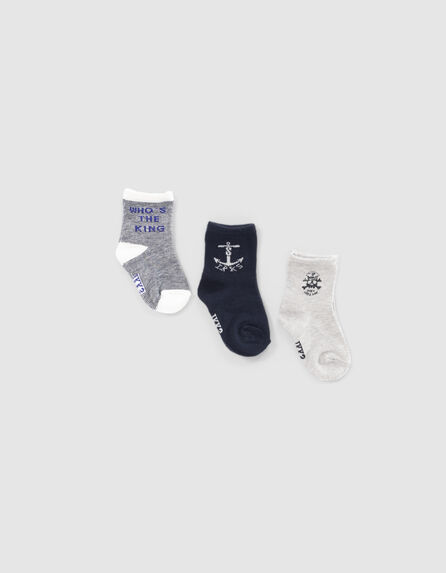 Marineblaue, graue und gestreifte Socken für Babyjungen
