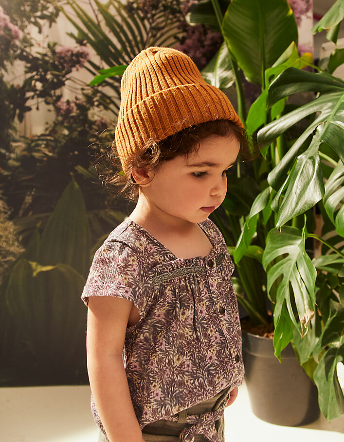 Baby girls’ violet Ecovero® blouse with plant print - IKKS