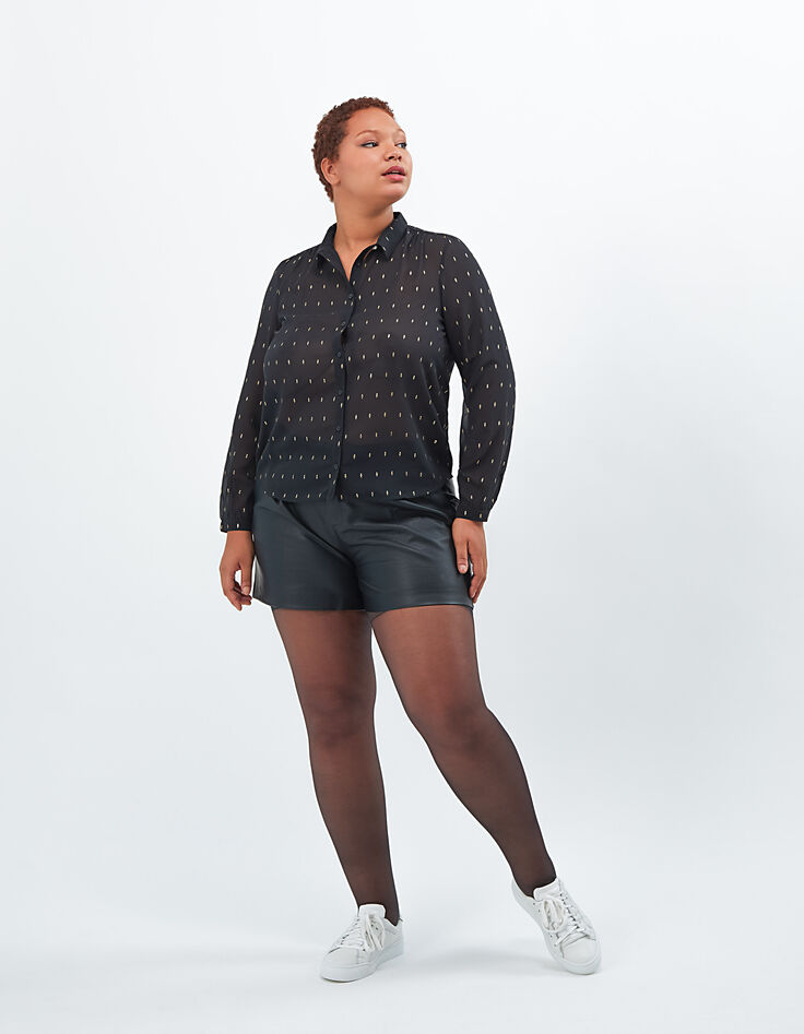 Schwarze Bluse mit goldfarbenen Foil-Blumen I.Code-6