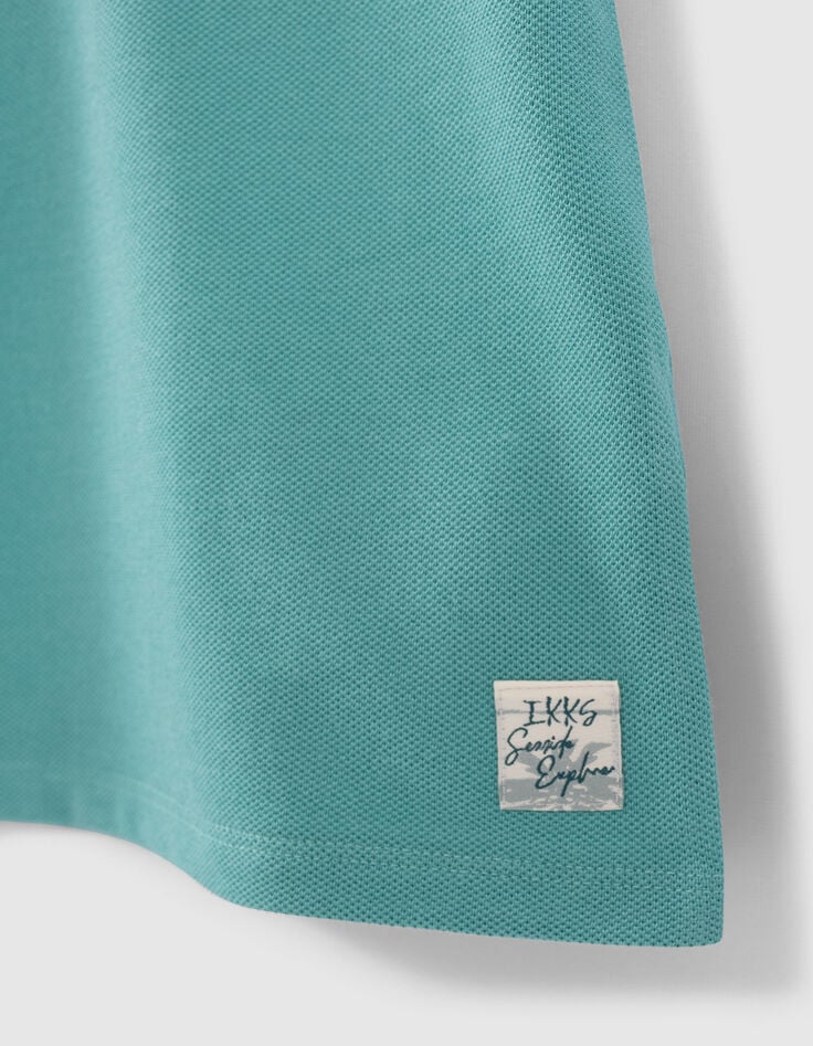 Boys’ turquoise polo shirt with trompe-l'oeil shirt collar-4