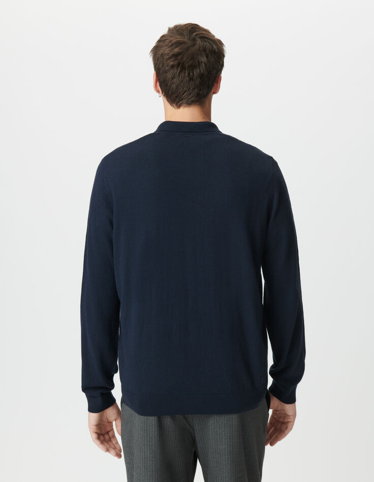 Marineblaues Langarm-Poloshirt mit Rei&szlig;verschluss-3