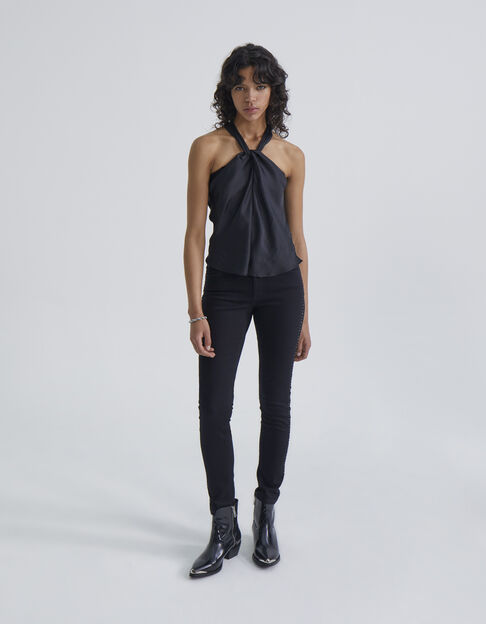 Vaqueros slim negros sculpt-up tachuelas laterales mujer