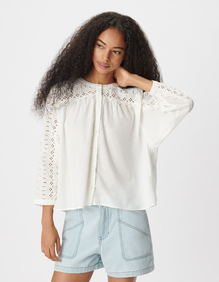 Blusa blanca de encaje para mujer-2