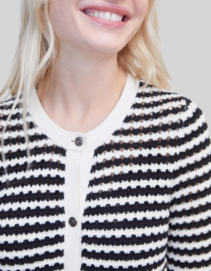 Women’s navy openwork knit sailor-stripe cardigan-4