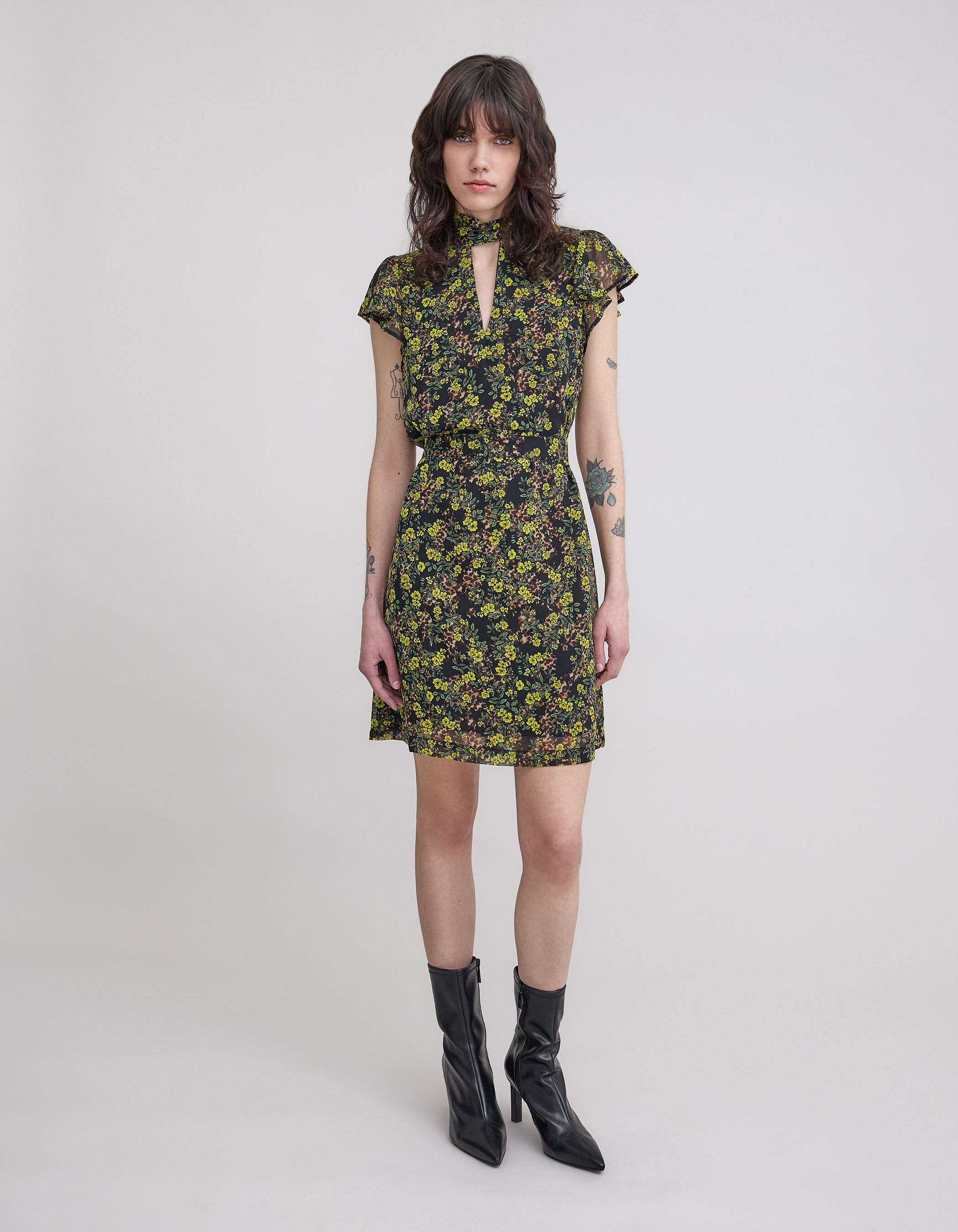 Women s black recycled dress with floral leopard print IKKS