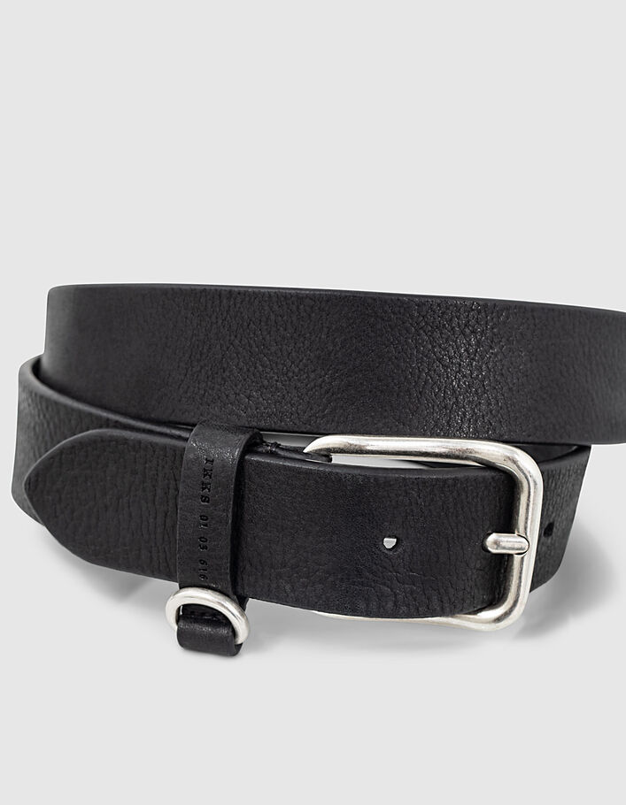Men's black grained leather belt - IKKS