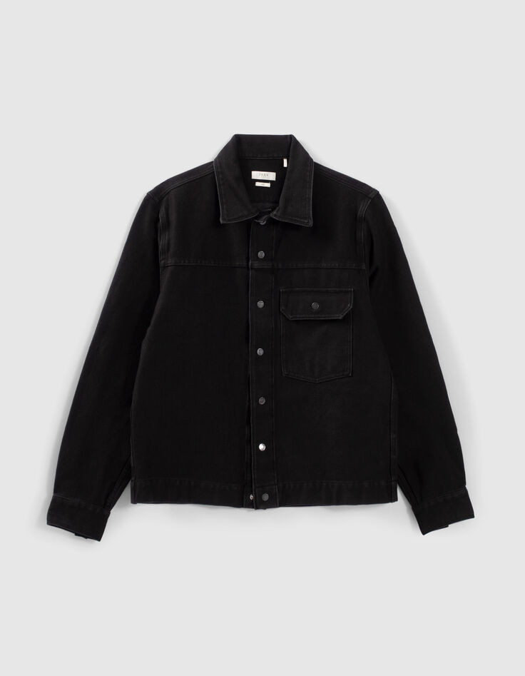 Schwarzes REGULAR-Herrenoberhemd aus Fleece-Denim-5