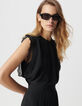 Women's long black pleated dress with lace bands-3