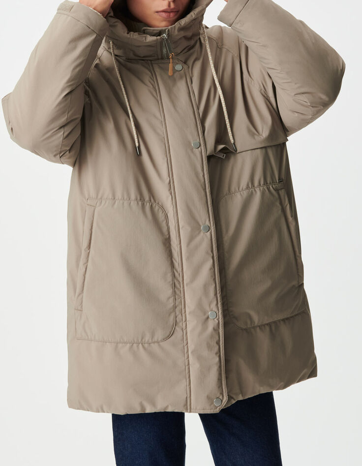 Doudoune beige capuche fourr&eacute;e Femme-2