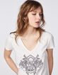 T-shirt gebroken wit acid wash opdruk dames-4