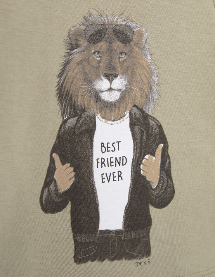 Baby boys’ khaki lion image T-shirt-4 Baby boys’ khaki lion image T-shirt-4