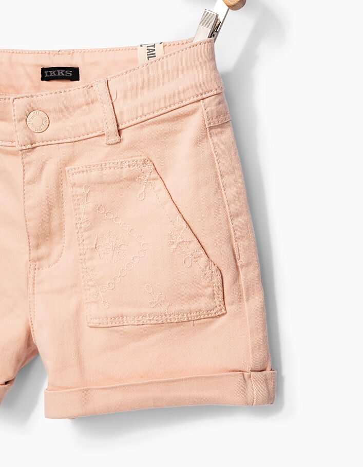 Girls’ powder pink denim shorts with lace pockets - IKKS