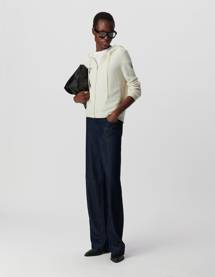Cardigan écru à capuche 100% cachemire Femme-1