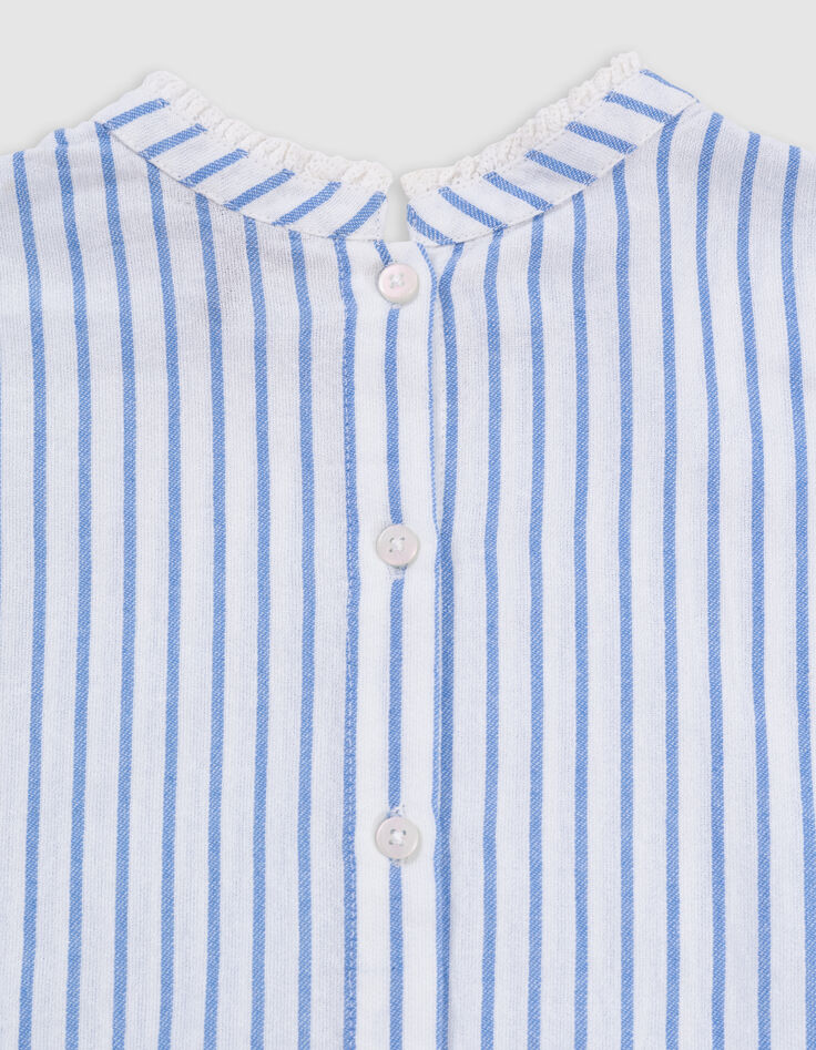 Blouse rayures bleues col dentelle et basque fille-7