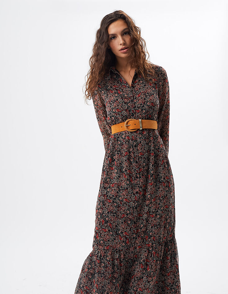 Robe longue noire imprimé cachemire bohème I.Code-3