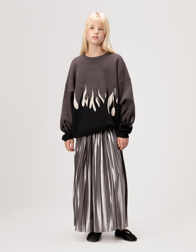 Girls’ silver lamé pleated long skirt - IKKS