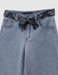Wijde blauwe jeans met afneembare riem met print meisjes-2