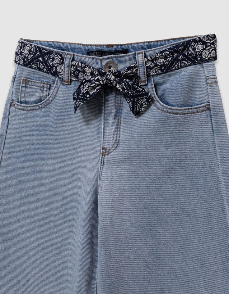 Wijde blauwe jeans met afneembare riem met print meisjes-2