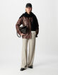 Women's brown faded leather coat with patch pockets-1