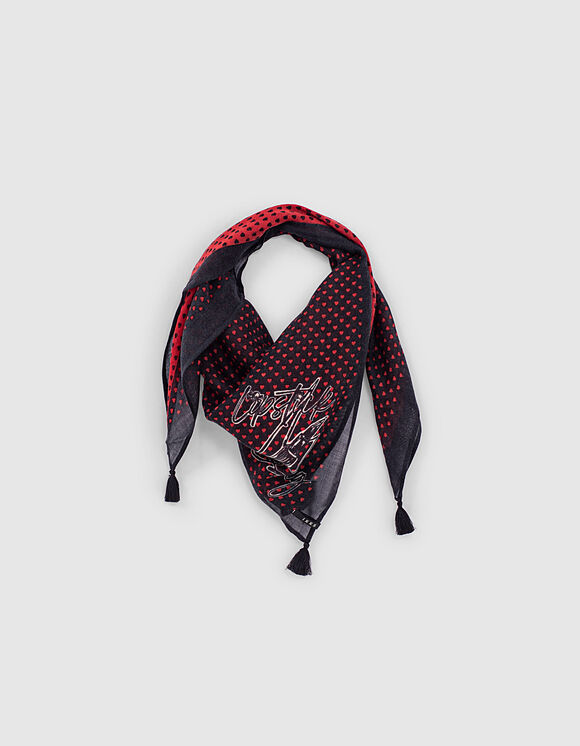 Vierkante fijne sjaal 100% wol hartjesprint all-over dames