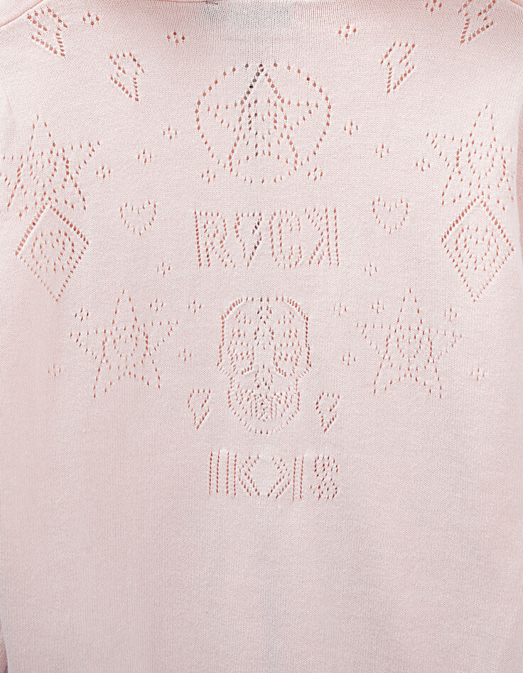 Zartrosa Mädchen-Strickjacke mit Fantasie-Lochmuster-6