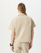 Chemise manches courtes beige oversize Femme-3