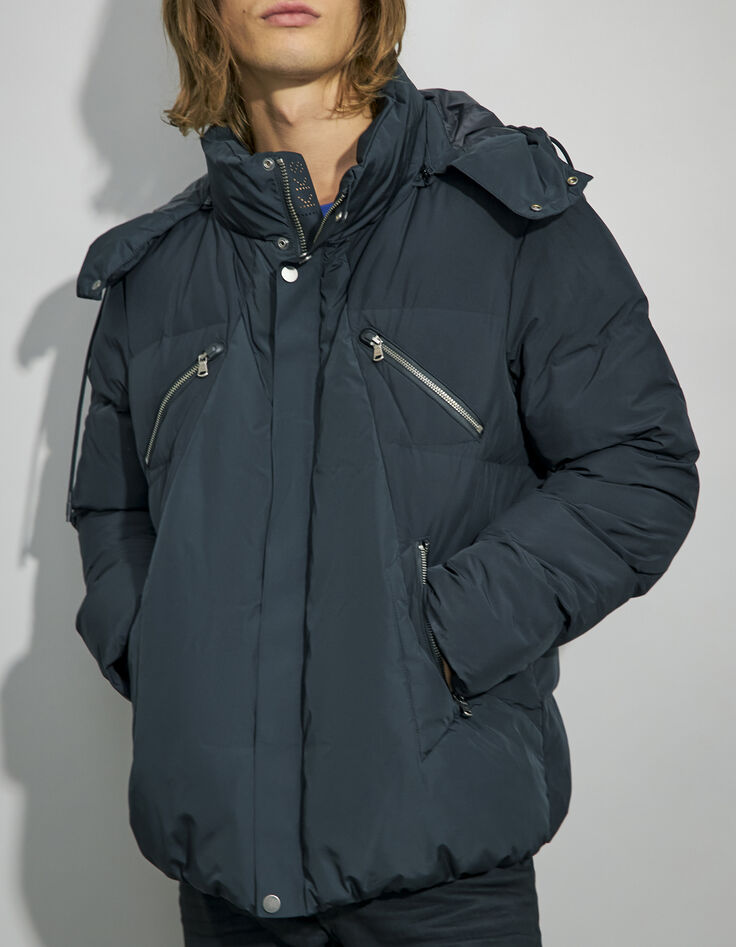 Schwarze Herrensteppjacke mit Rei&szlig;verschlusstaschen-2
