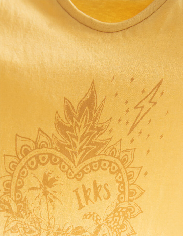 Gelbes Mädchen-T-Shirt aus Biobaumwolle, Glitzer-Herzmotiv - IKKS