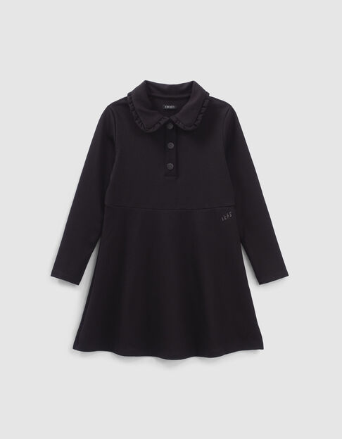 Girls’ black Milano knit dress with XL collar