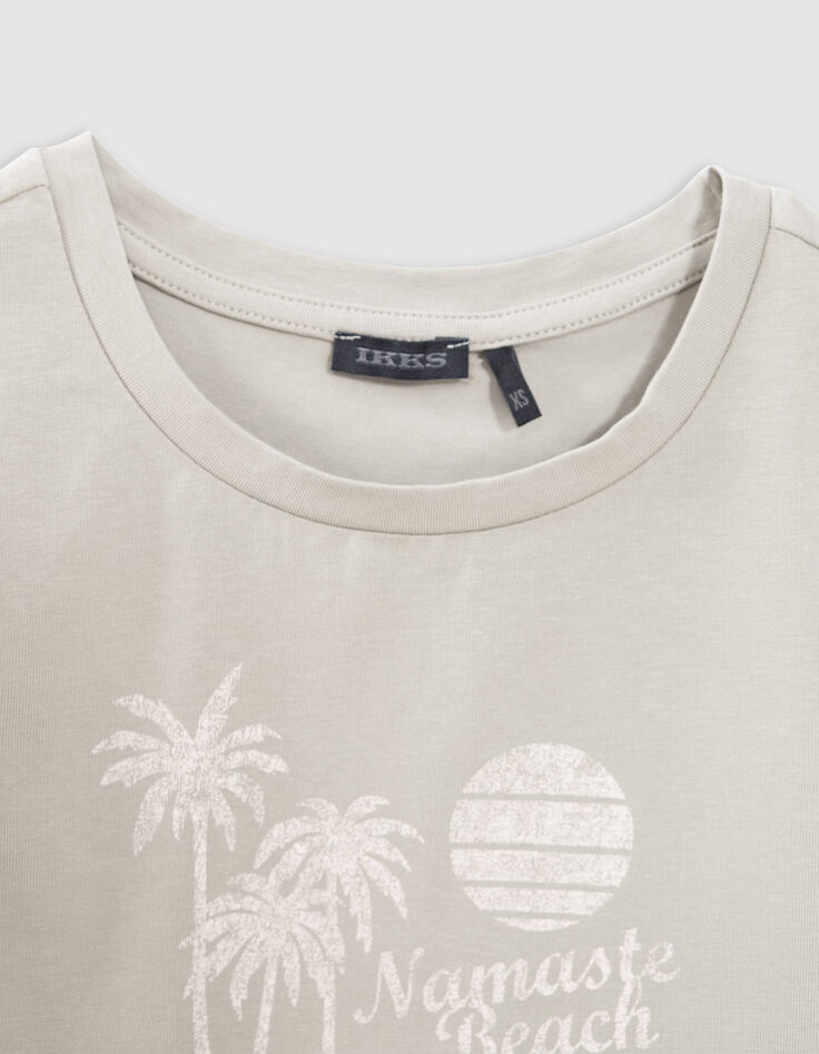 T-shirt vert messages et palmiers cropped fille-4