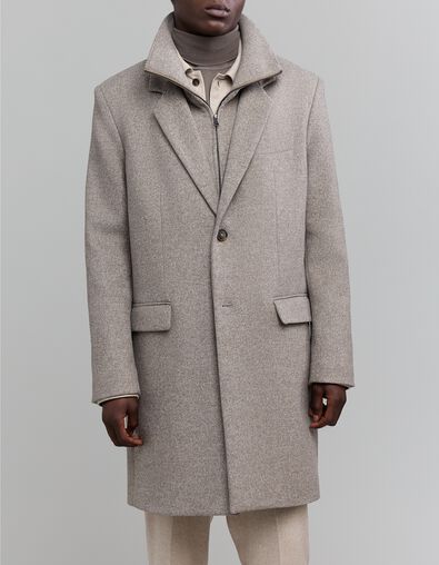 Men's grey wool coat with removable facings - IKKS